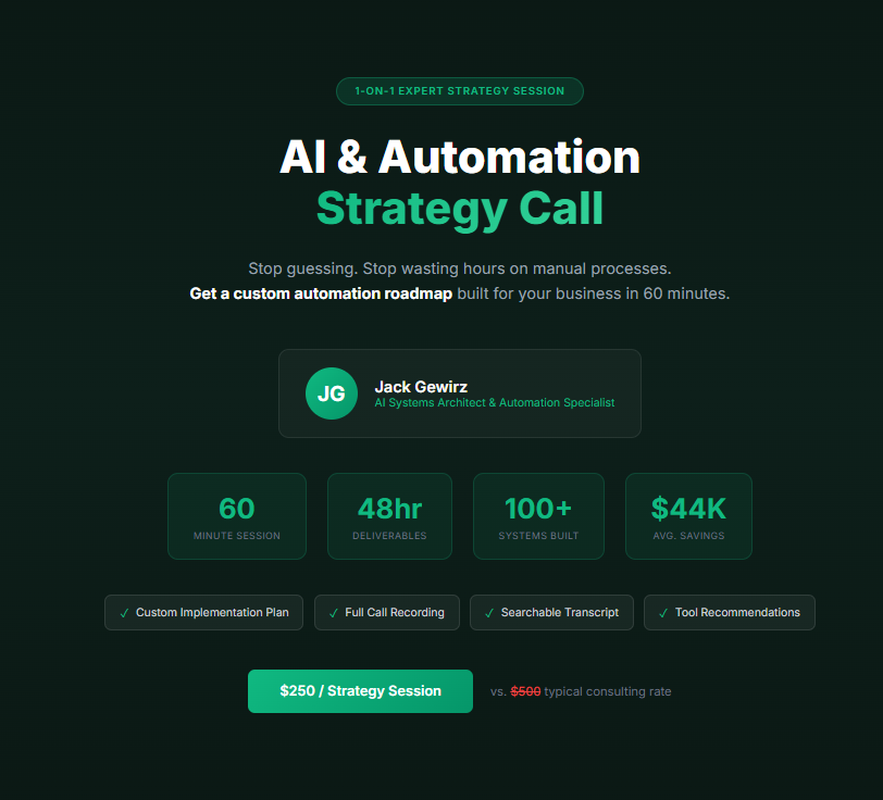 AI Automation Strategy Consulting Call | 1-Hour Expert Session with Implementation Plan | Jack Gewirz